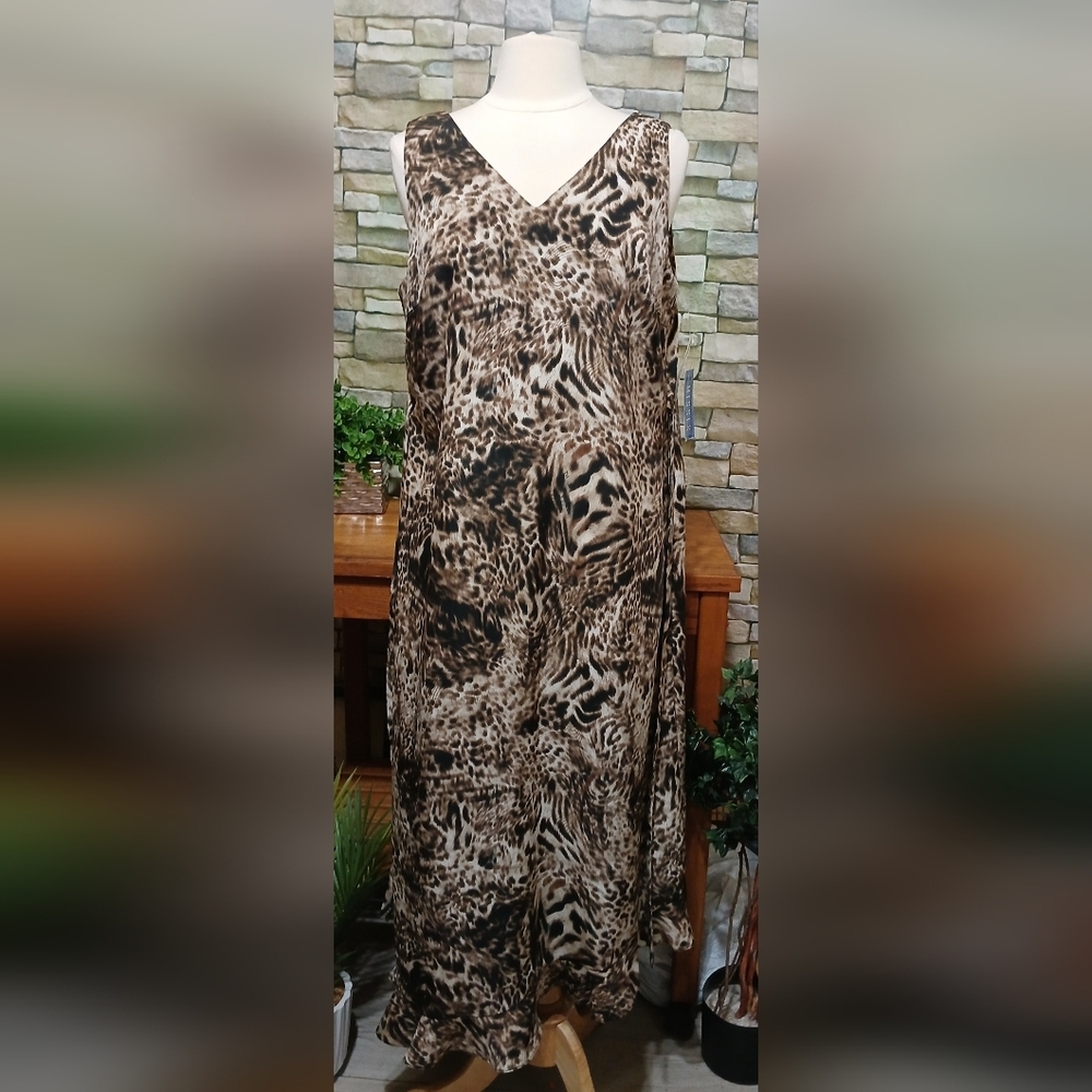 Chic Asymmetrical Leopard Print Dress Black Brown‎ Size 14